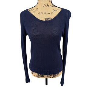 Rag & Bone Mesh Top Womens S Navy Blue Pointelle Open Knit Long Sleeve Netted